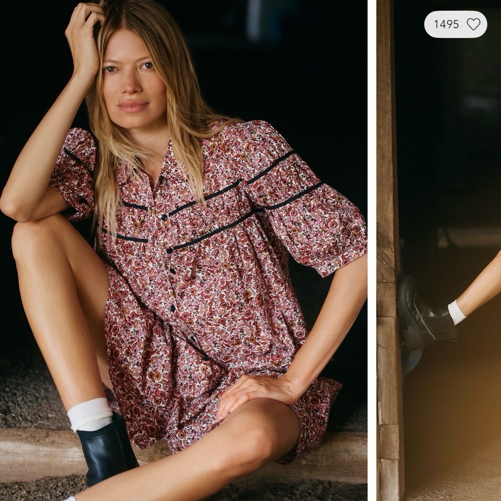 Floral Button-Front Shirred dress from Anthropologie - Pink Floral